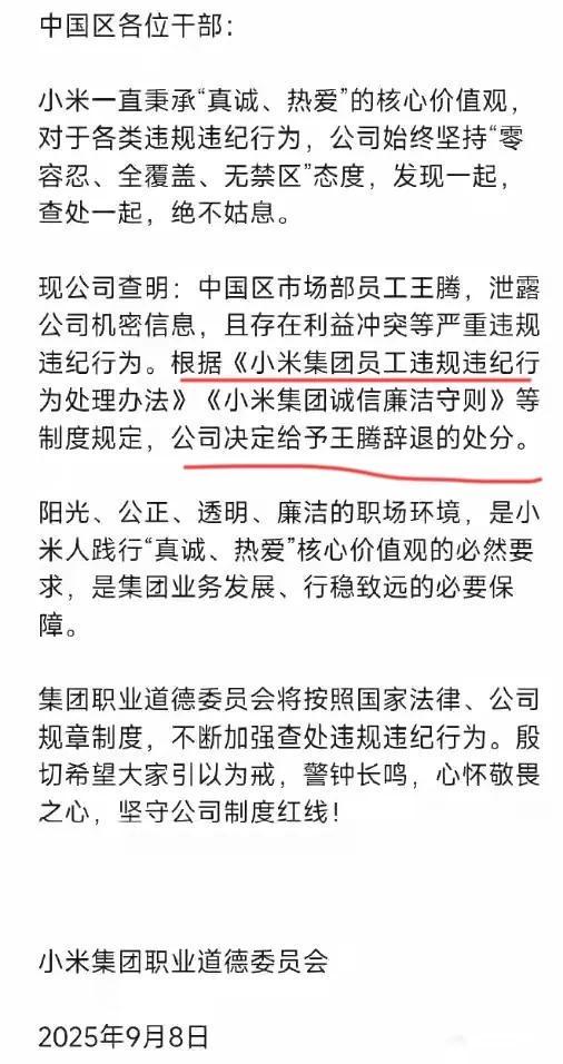 泄露机密移交证物雷军拍板永不录用！开元棋牌app小米高管王腾被辞退(图9)